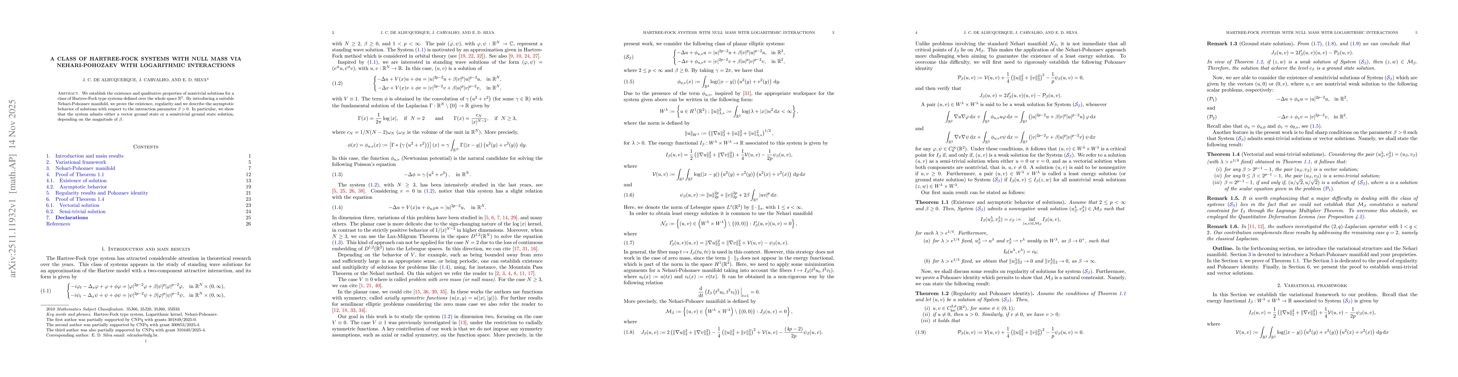 Thumbnail for A class of Hartree-Fock systems with null mass via Nehari-Pohozaev with logarithmic interactions