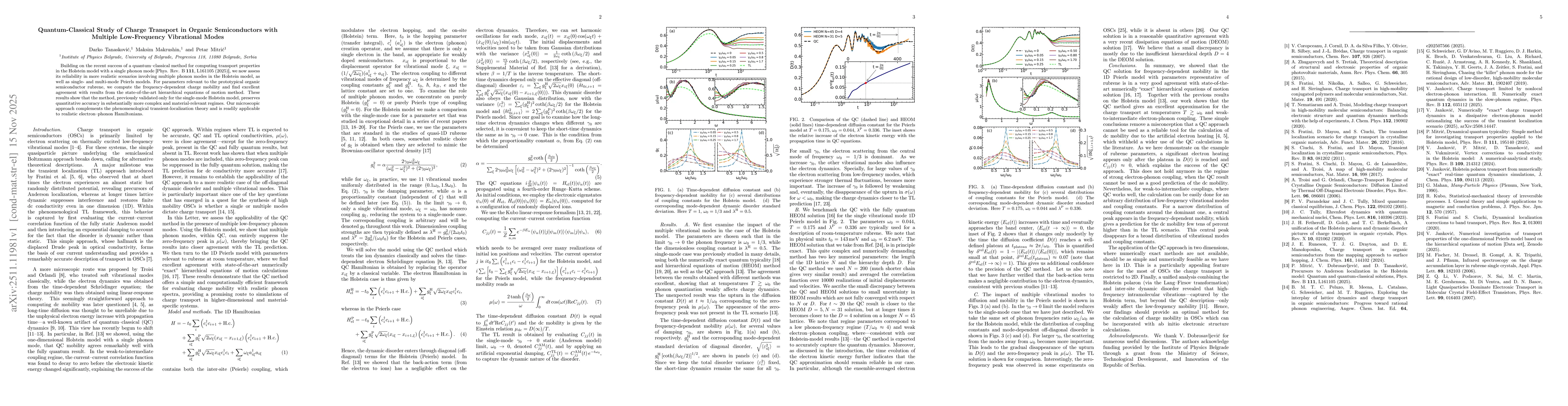 Thumbnail for Quantum-Classical Study of Charge Transport in Organic Semiconductors with Multiple Low-Frequency Vibrational Modes