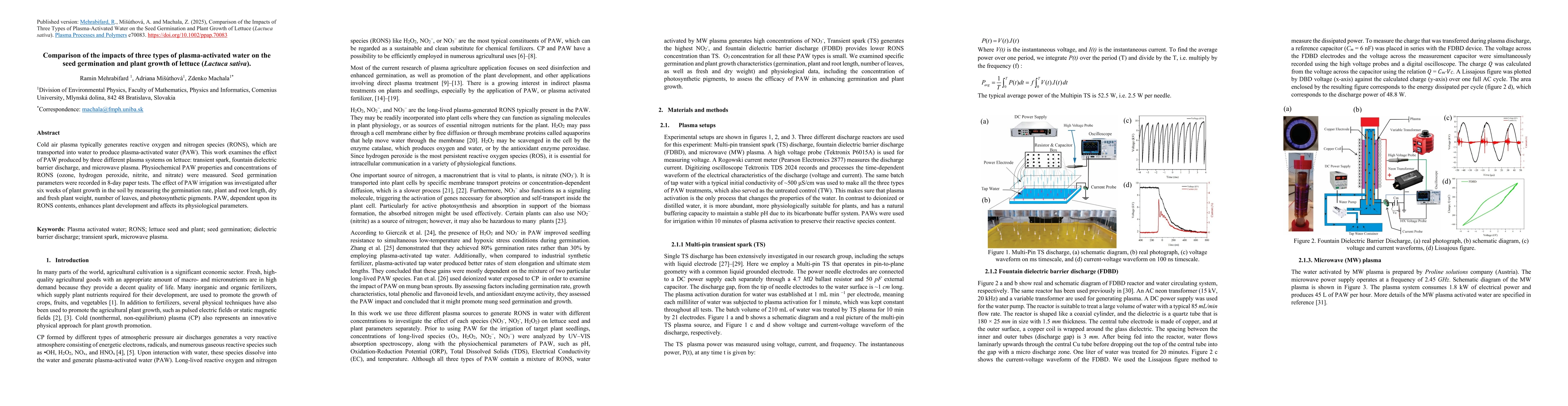 Thumbnail for Comparison of the Impacts of Three Types of Plasma-Activated Water on the Seed Germination and Plant Growth of Lettuce (Lactuca sativa)