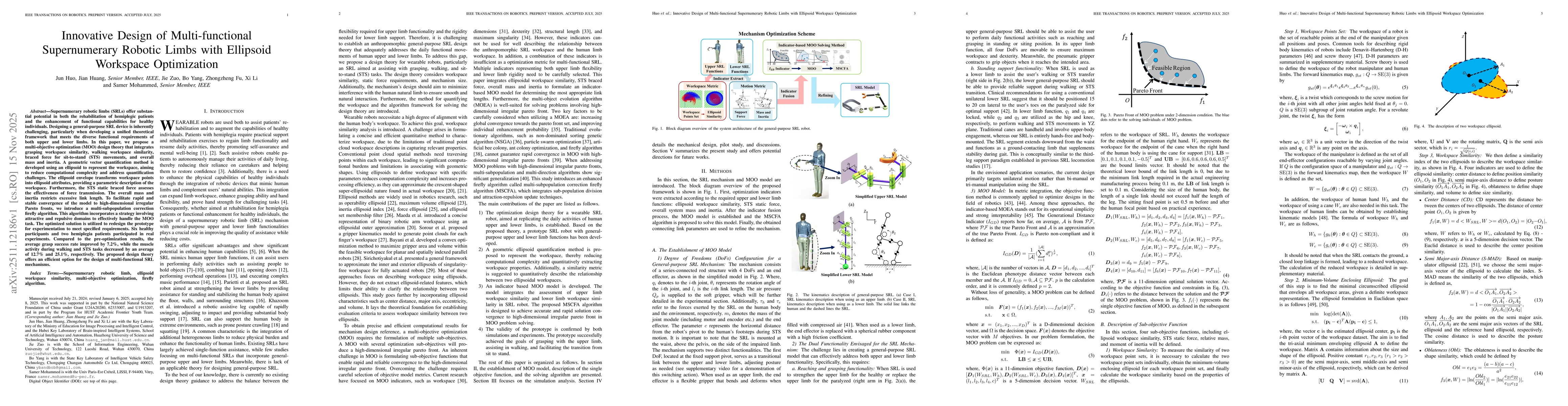 Thumbnail for Innovative Design of Multi-functional Supernumerary Robotic Limbs with Ellipsoid Workspace Optimization