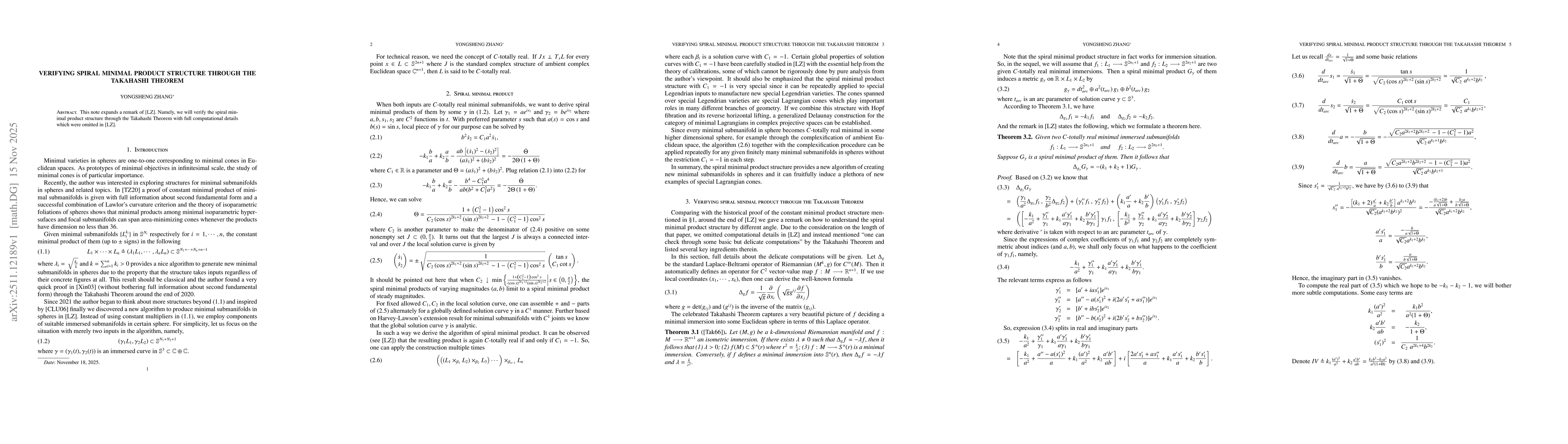 Thumbnail for Verifying spiral minimal product structure through the Takahashi Theorem