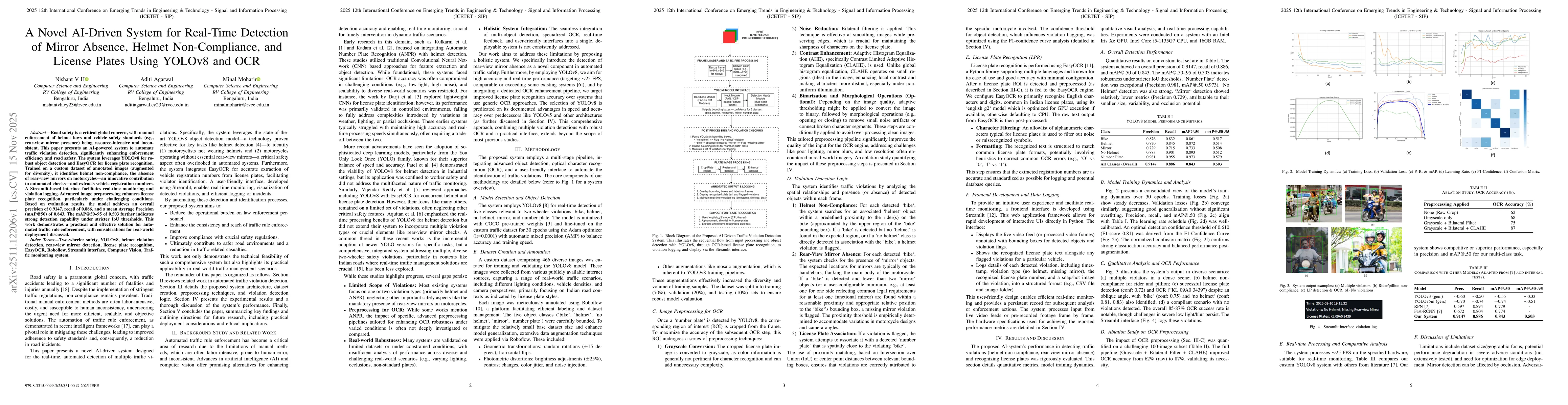 Thumbnail for A Novel AI-Driven System for Real-Time Detection of Mirror Absence, Helmet Non-Compliance, and License Plates Using YOLOv8 and OCR