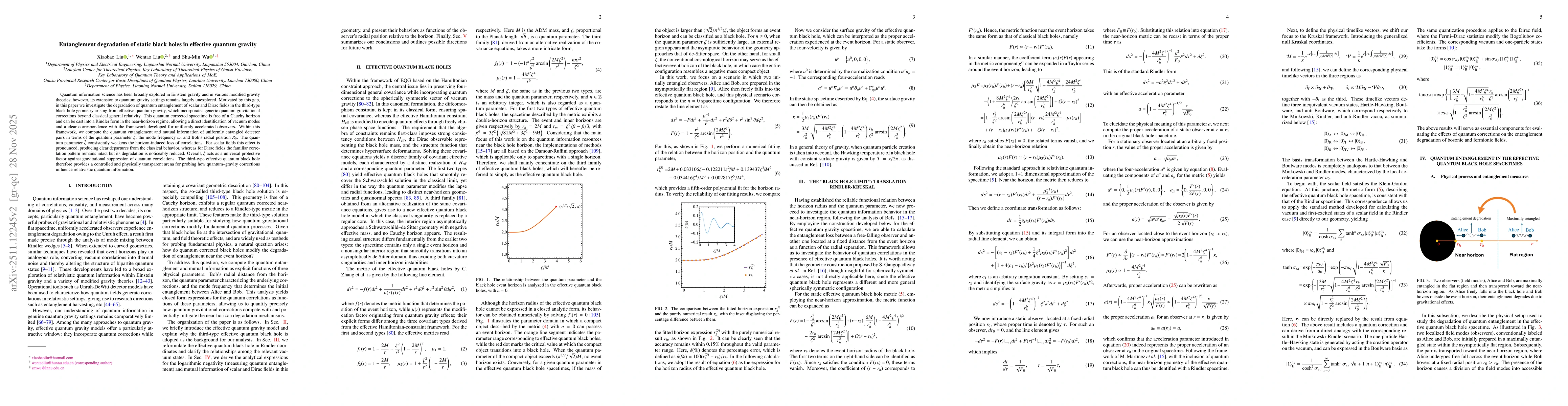 Thumbnail for Entanglement degradation of static black holes in effective quantum gravity