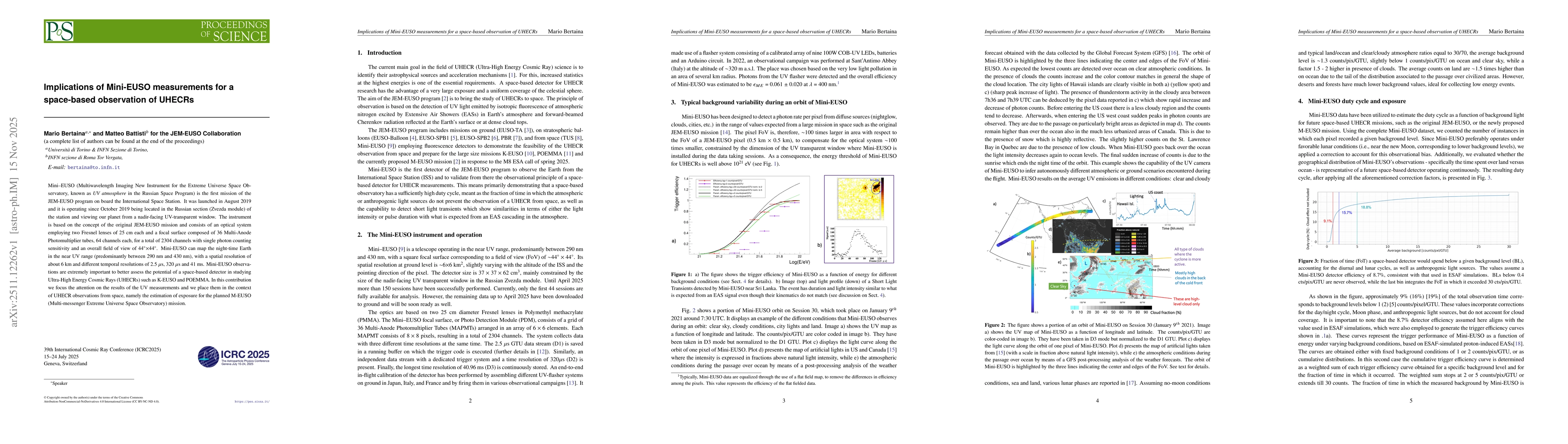 Thumbnail for Implications of Mini-EUSO measurements for a space-based observation of UHECRs