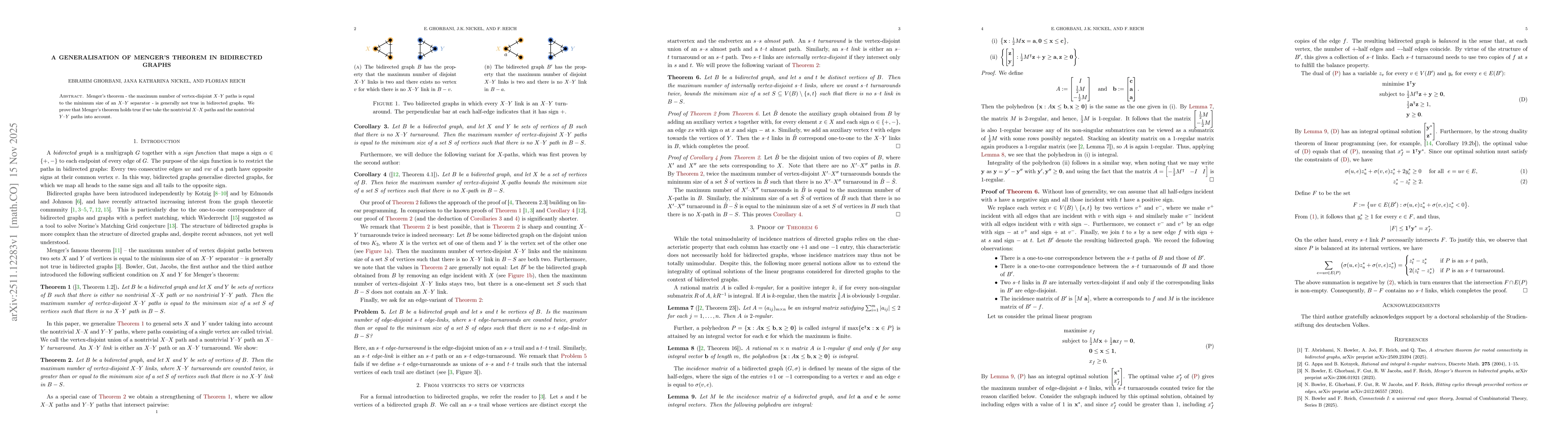 Thumbnail for A generalisation of Menger's theorem in bidirected graphs