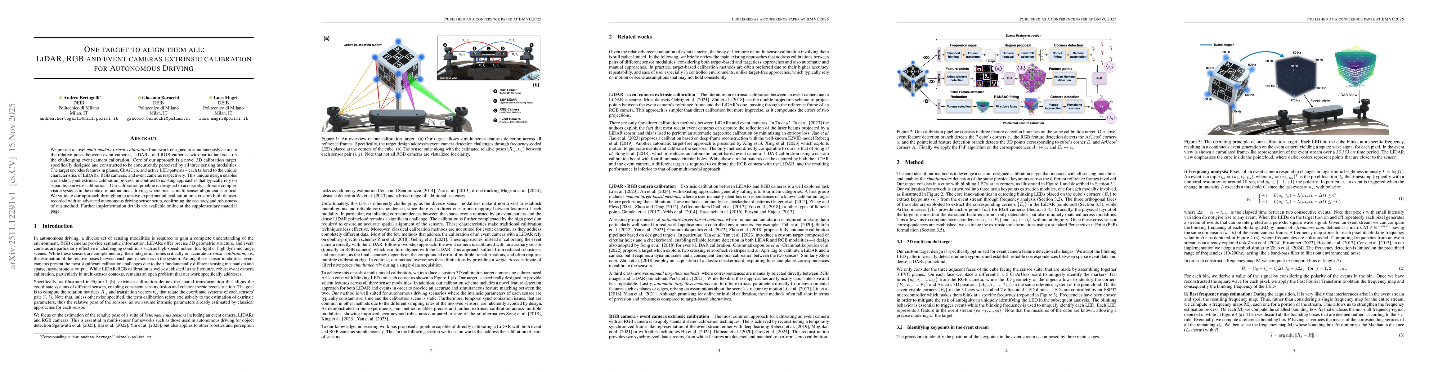 Thumbnail for One target to align them all: LiDAR, RGB and event cameras extrinsic calibration for Autonomous Driving