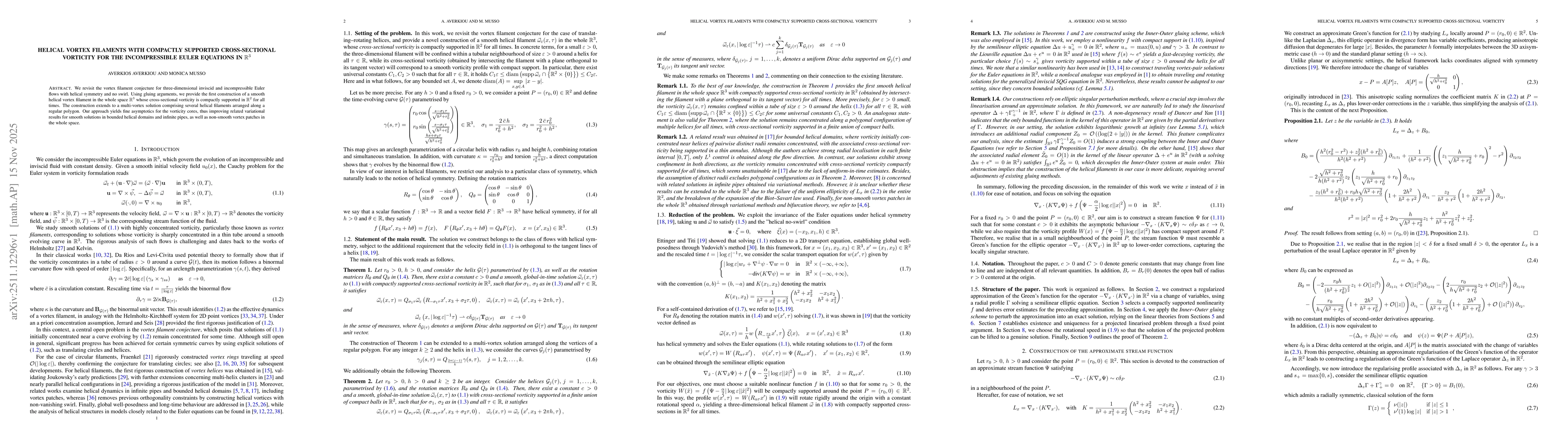 Thumbnail for Helical vortex filaments with compactly supported cross-sectional vorticity for the incompressible Euler equations in $\mathbb{R}^3$