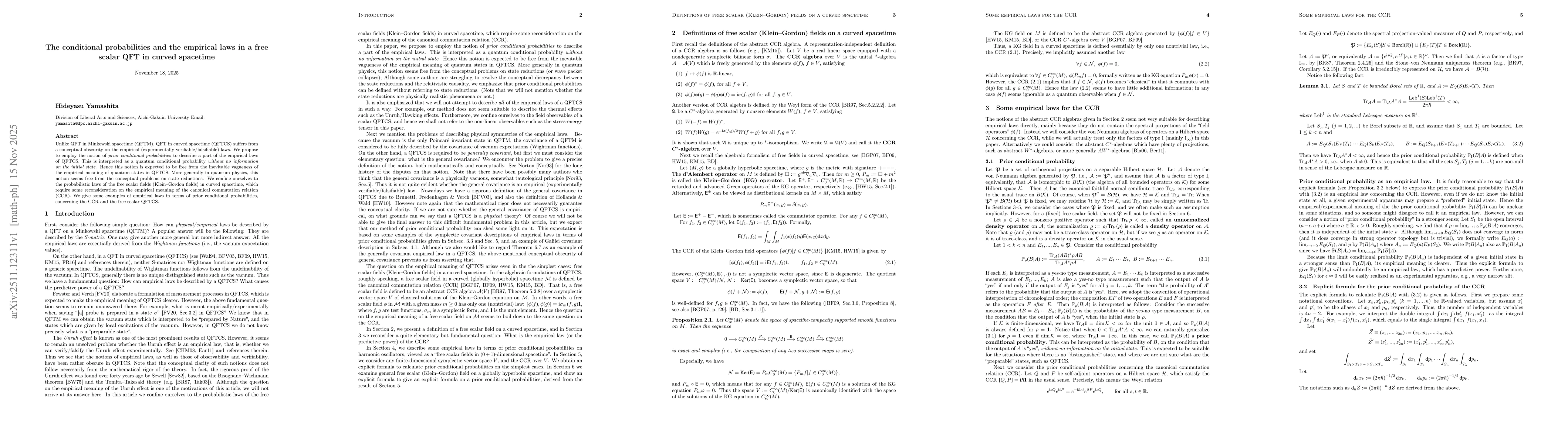 Thumbnail for The conditional probabilities and the empirical laws in a free scalar QFT in curved spacetime