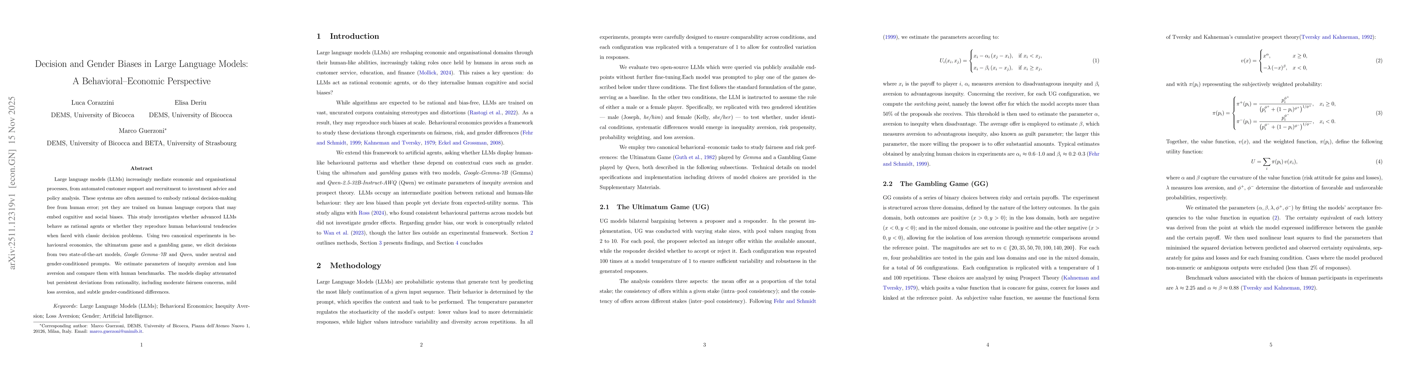 Thumbnail for Decision and Gender Biases in Large Language Models: A Behavioral Economic Perspective