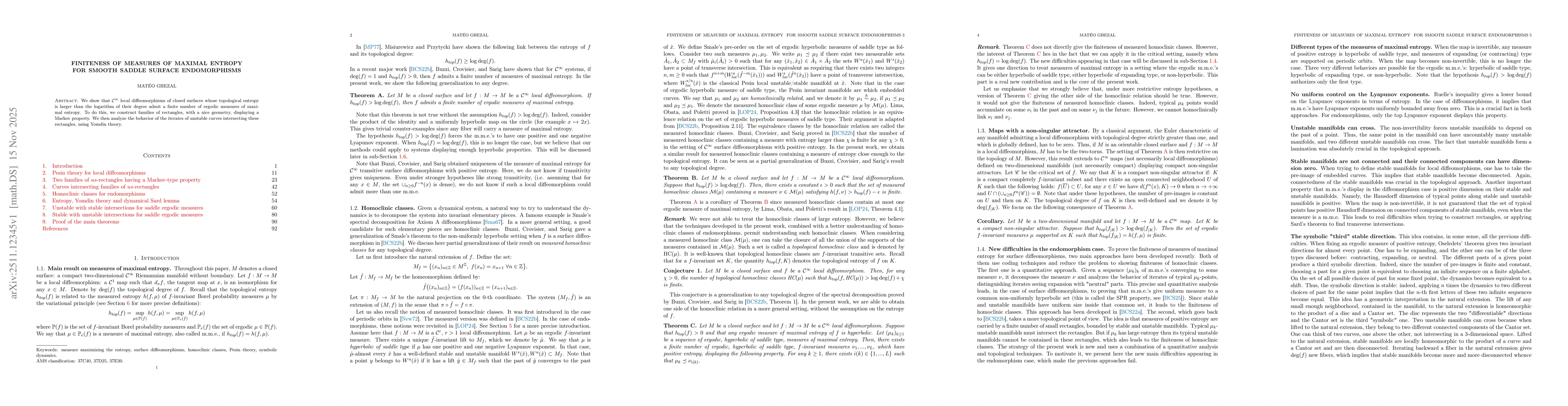 Thumbnail for Finiteness of measures of maximal entropy for smooth saddle surface endomorphisms