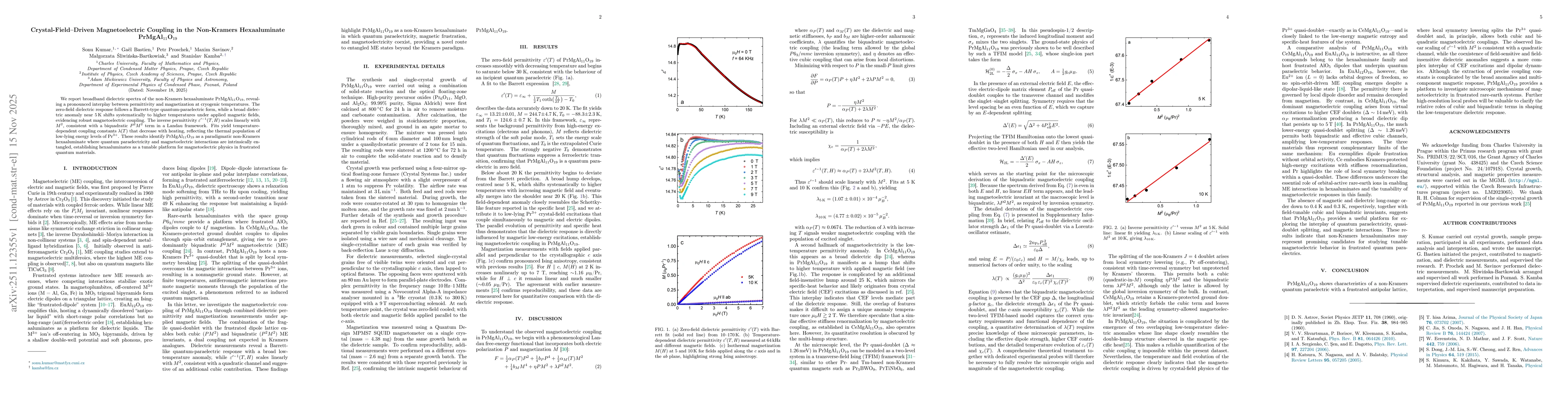 Thumbnail for Crystal-Field--Driven Magnetoelectric Coupling in the Non-Kramers Hexaaluminate PrMgAl11O19