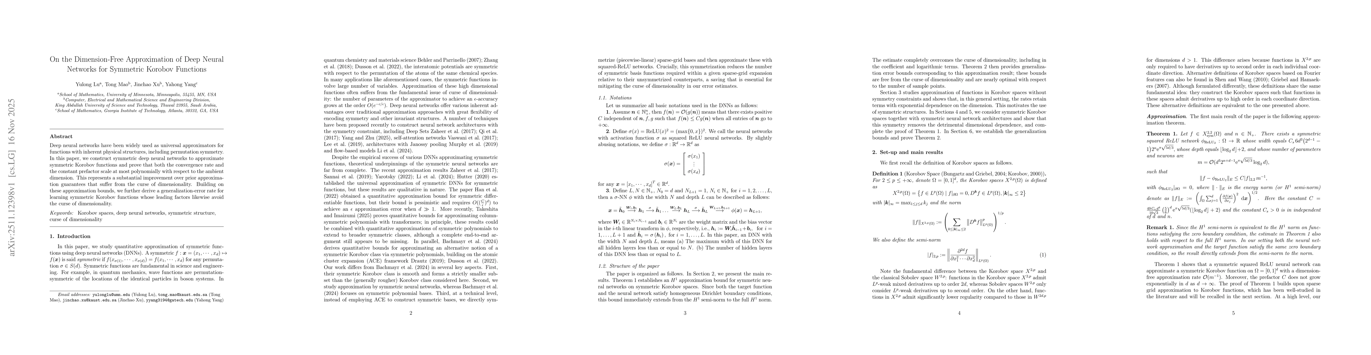 Thumbnail for On the Dimension-Free Approximation of Deep Neural Networks for Symmetric Korobov Functions