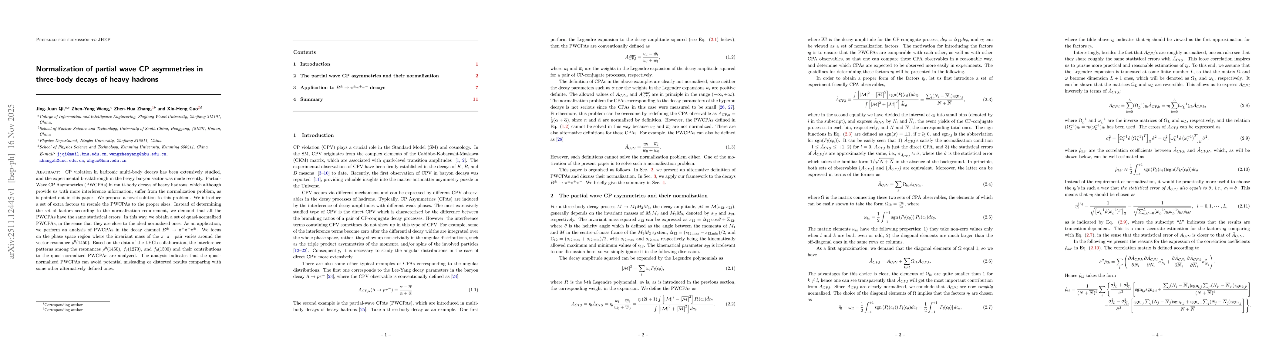 Thumbnail for Normalization of partial wave CP asymmetries in three-body decays of heavy hadrons