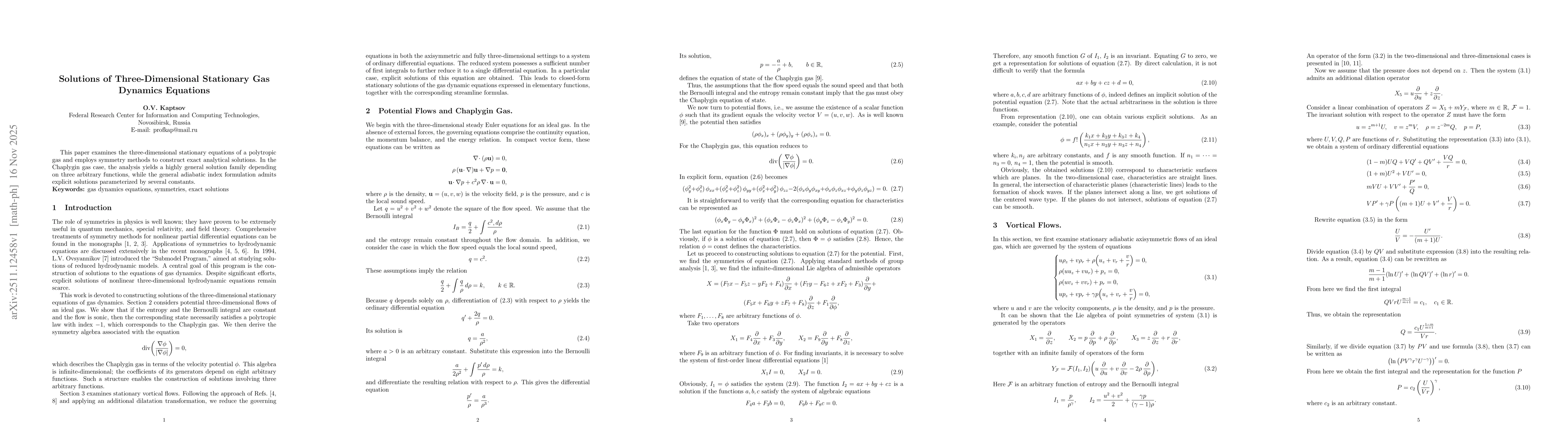 Thumbnail for Solutions of Three-Dimensional Stationary Gas Dynamics Equations