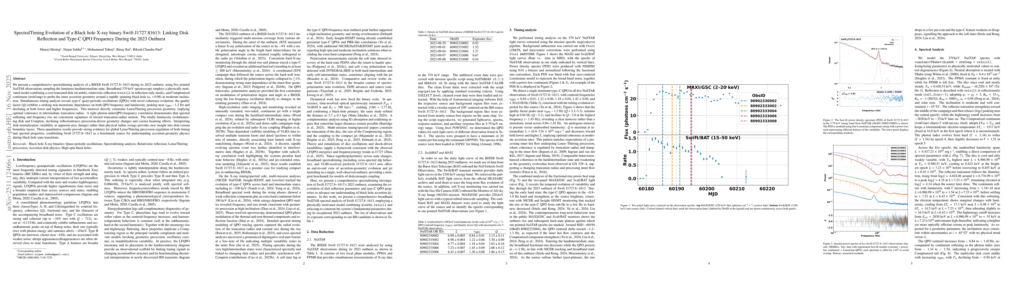 Thumbnail for Spectral-Timing Evolution of a Black hole X-ray binary Swift J1727.8-1613: Linking Disk Reflection and Type-C QPO Frequency During the 2023 Outburst