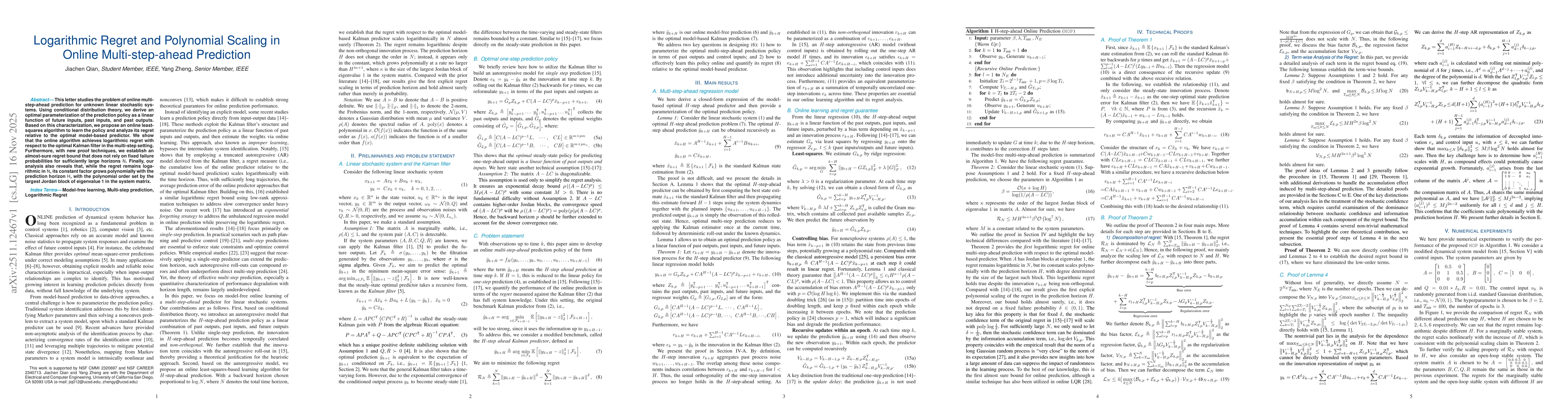 Thumbnail for Logarithmic Regret and Polynomial Scaling in Online Multi-step-ahead Prediction