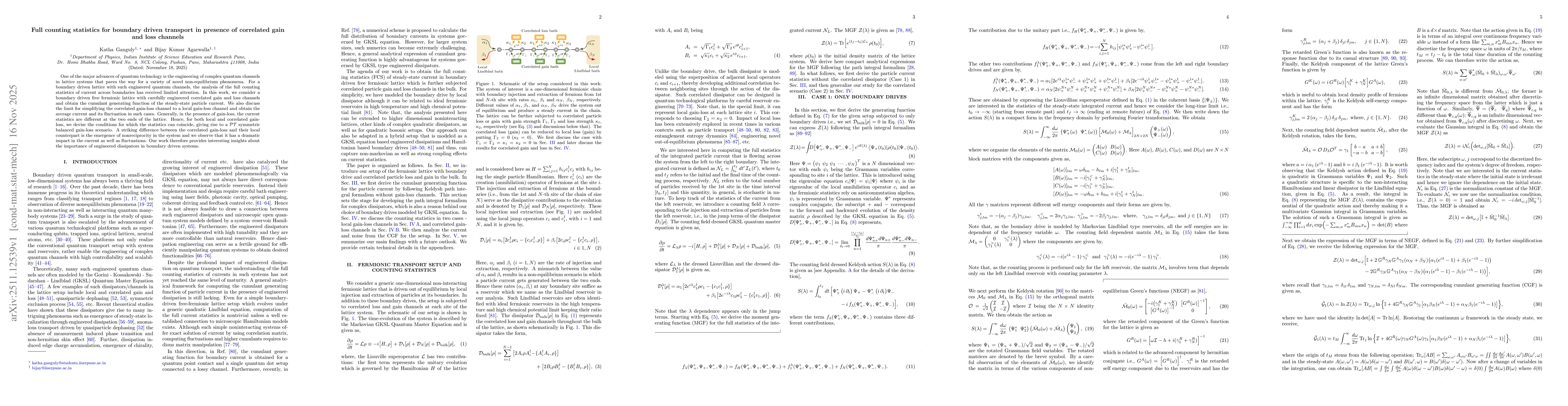 Thumbnail for Full counting statistics for boundary driven transport in presence of correlated gain and loss channels