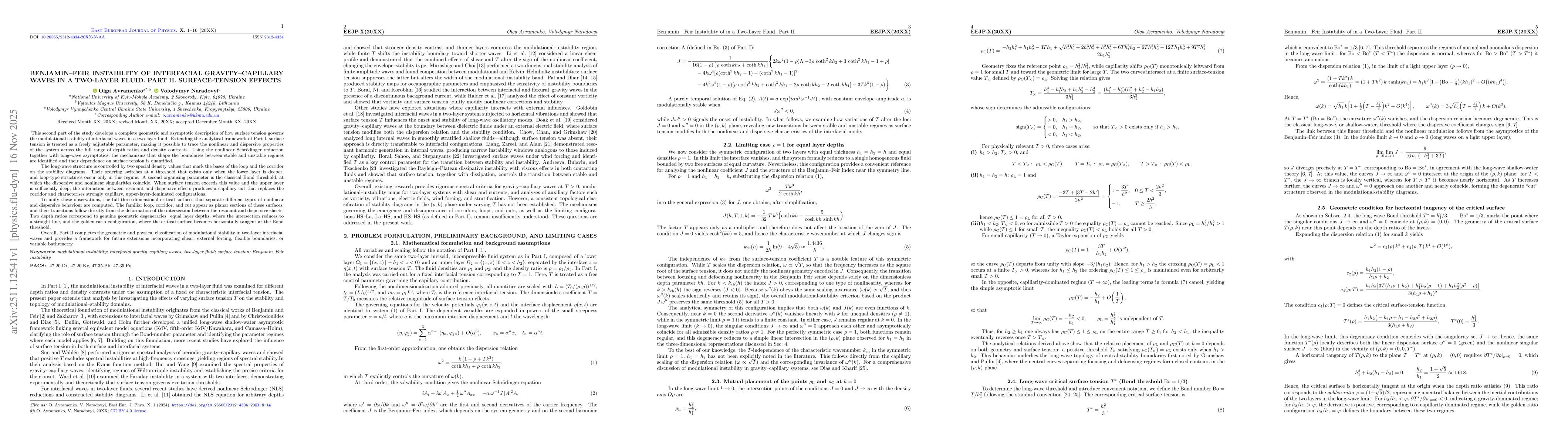 Thumbnail for Benjamin-Feir Instability of Interfacial Gravity-Capillary Waves in a Two-Layer Fluid. Part II. Surface-Tension Effects