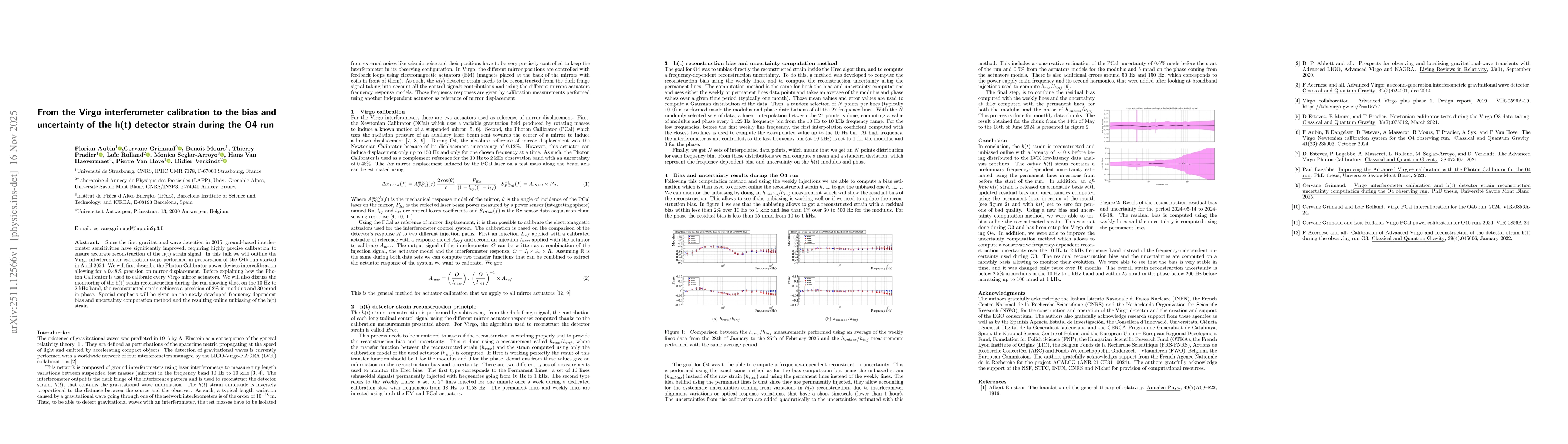 Thumbnail for From the Virgo interferometer calibration to the bias and uncertainty of the h(t) detector strain during the O4 run