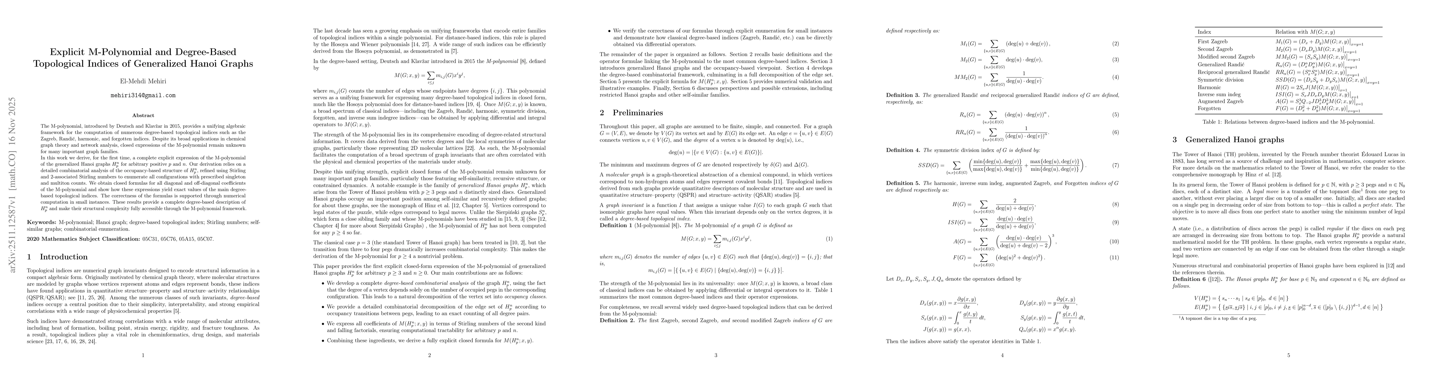 Thumbnail for Explicit M-Polynomial and Degree-Based Topological Indices of Generalized Hanoi Graphs