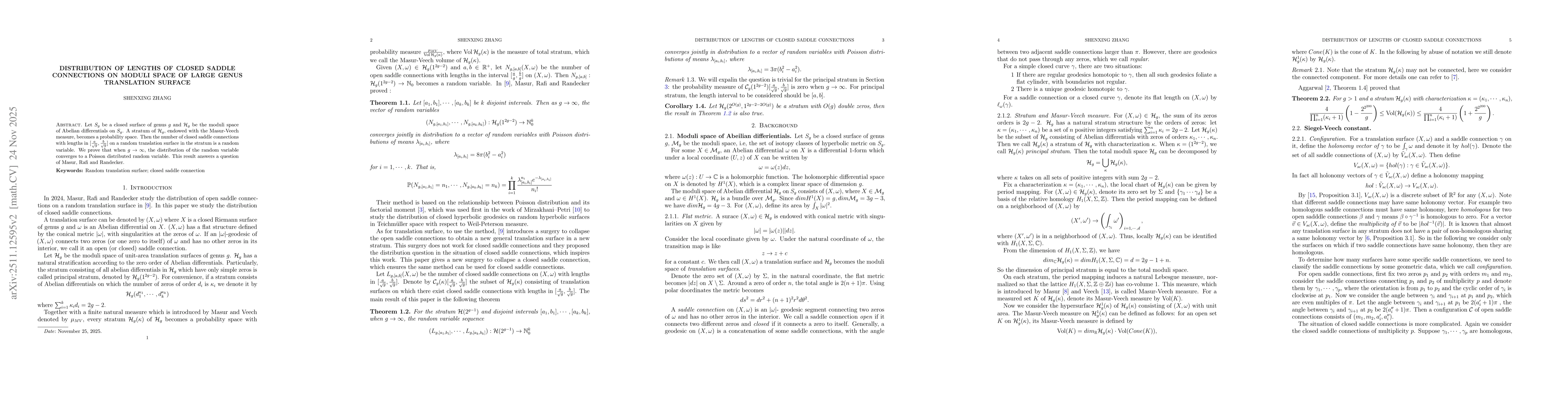 Thumbnail for Distribution of lengths of closed saddle connections on moduli space of large genus translation surface