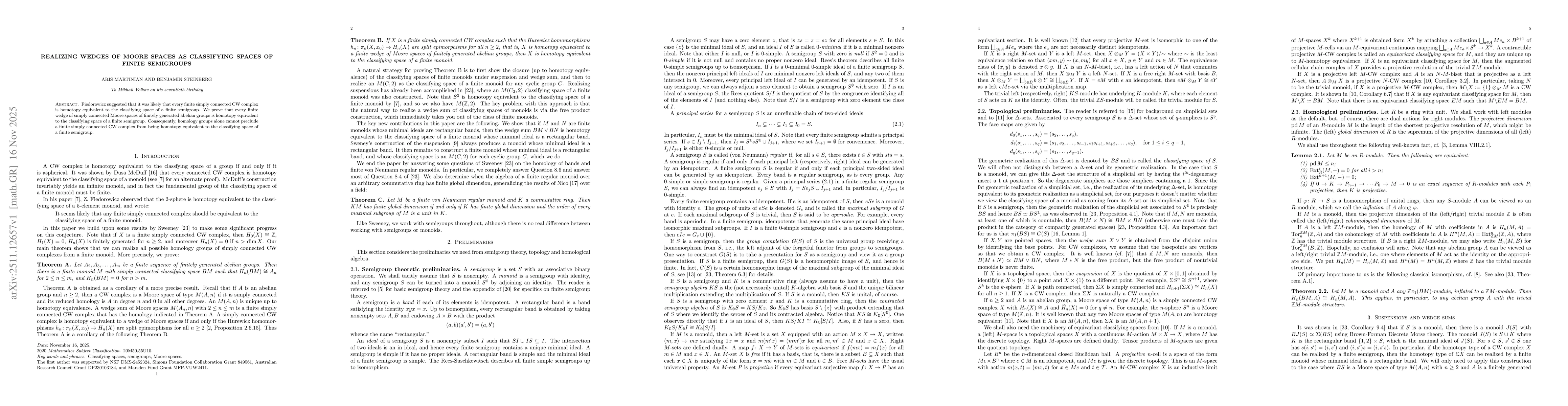 Thumbnail for Realizing wedges of Moore spaces as classifying spaces of finite semigroups