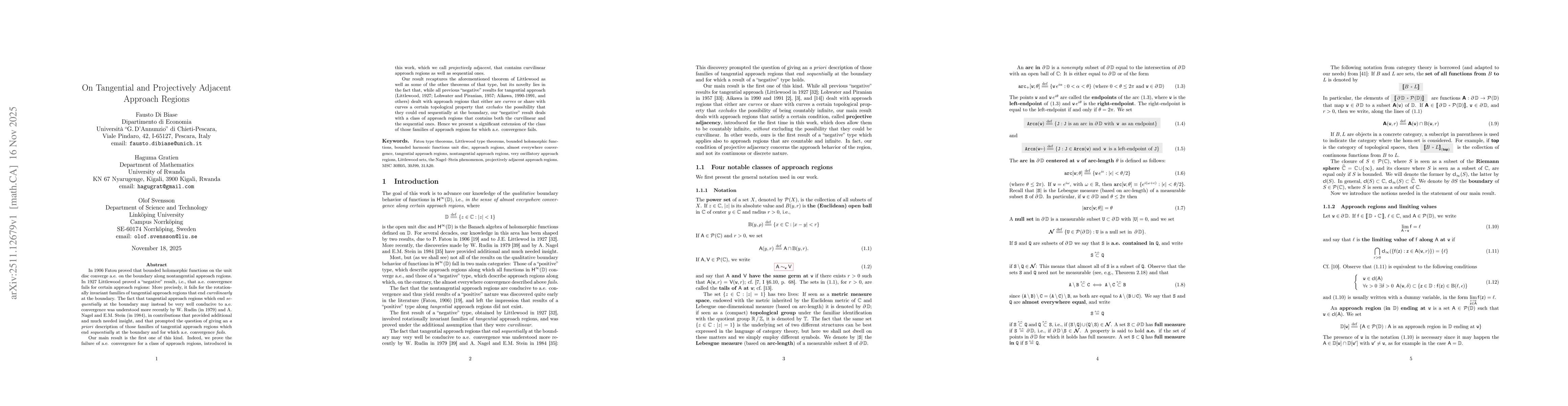 Thumbnail for On Tangential and Projectively Adjacent Approach Regions