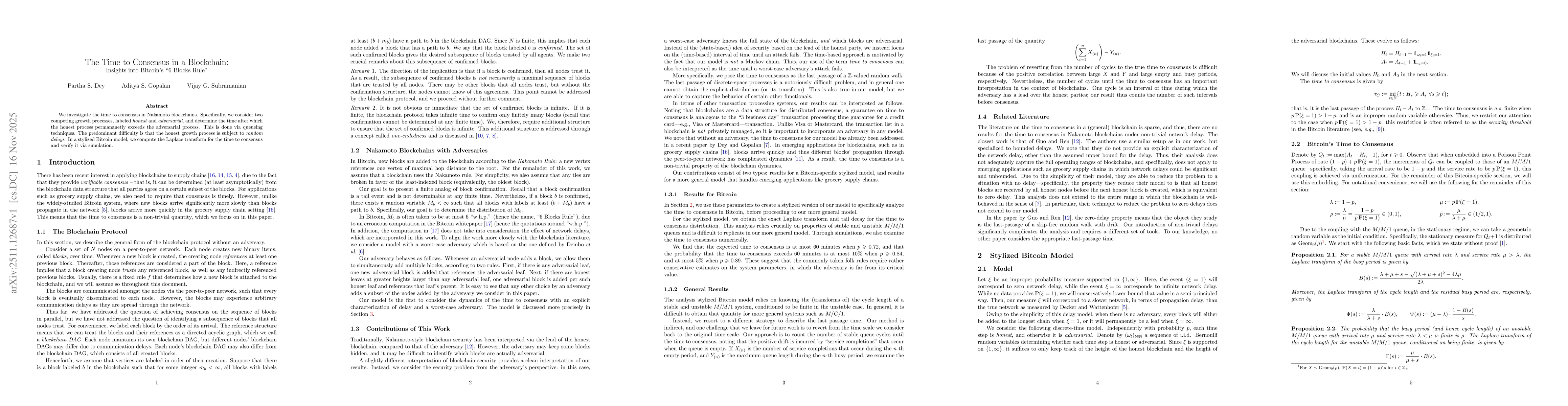 Thumbnail for The Time to Consensus in a Blockchain: Insights into Bitcoin's "6 Blocks Rule''