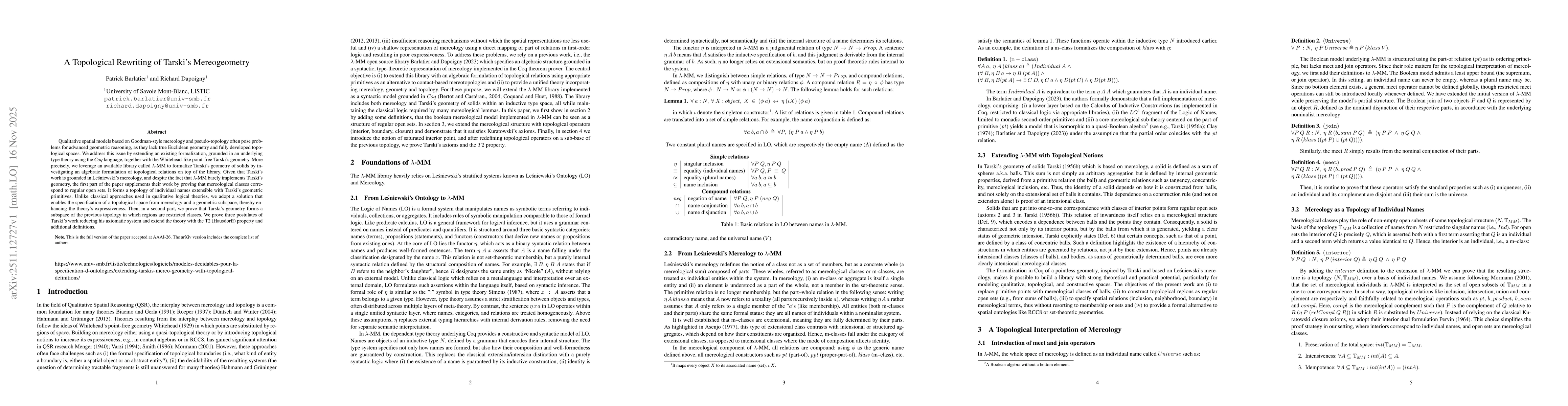 Thumbnail for A Topological Rewriting of Tarski's Mereogeometry