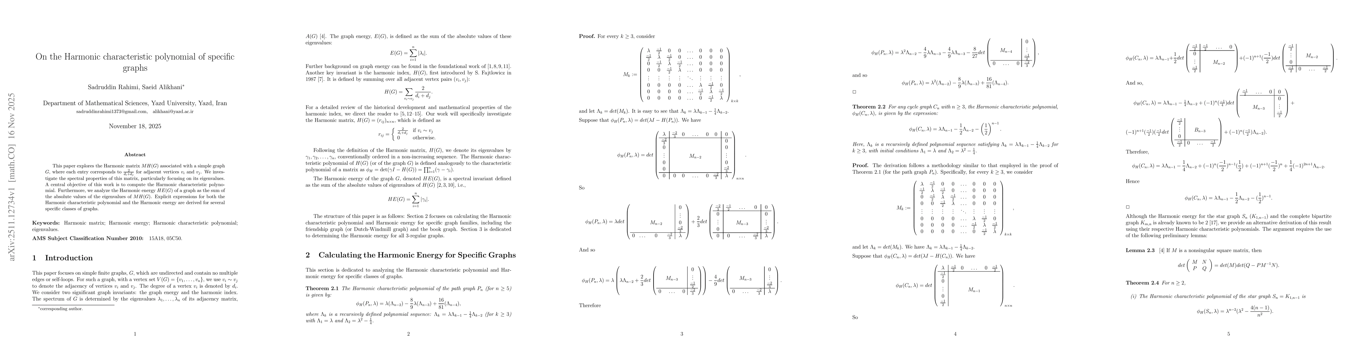 Thumbnail for On the Harmonic characteristic polynomial of specific graphs