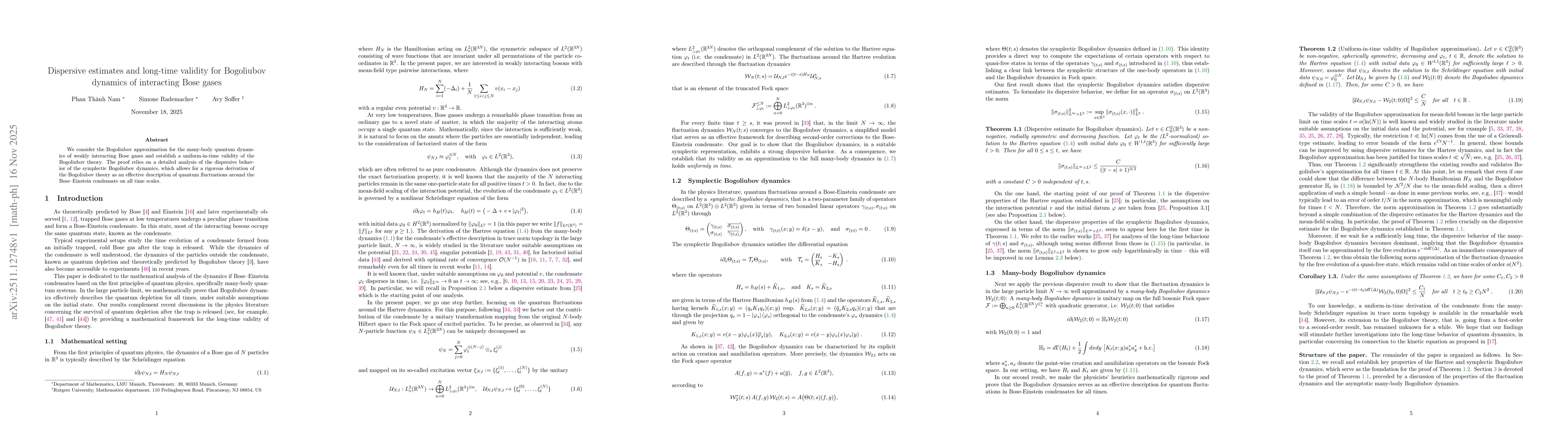 Thumbnail for Dispersive estimates and long-time validity for Bogoliubov dynamics of interacting Bose gases