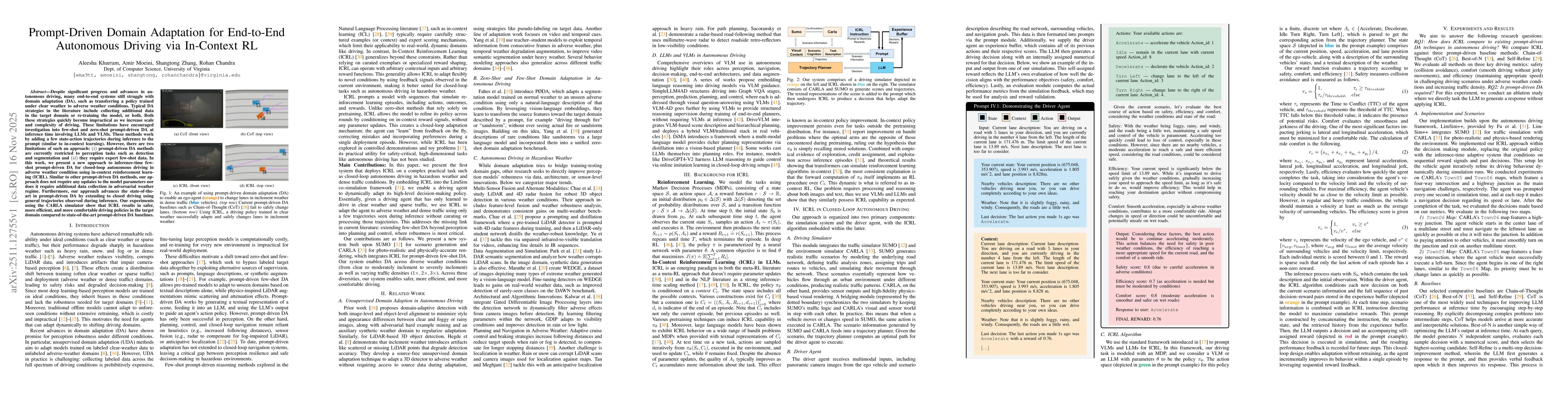 Thumbnail for Prompt-Driven Domain Adaptation for End-to-End Autonomous Driving via In-Context RL