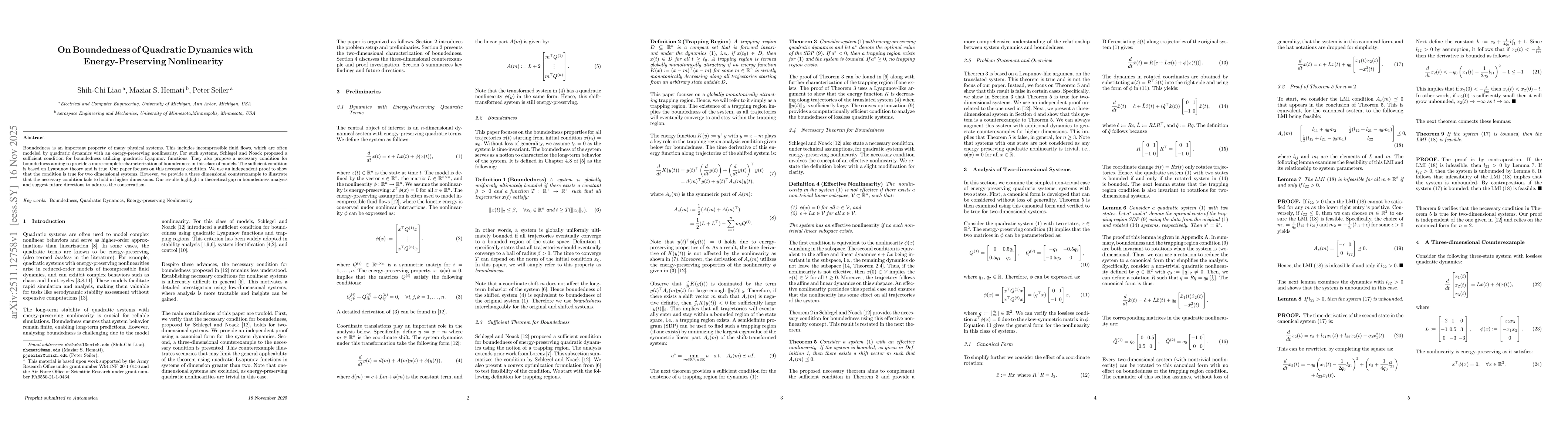 Thumbnail for On Boundedness of Quadratic Dynamics with Energy-Preserving Nonlinearity