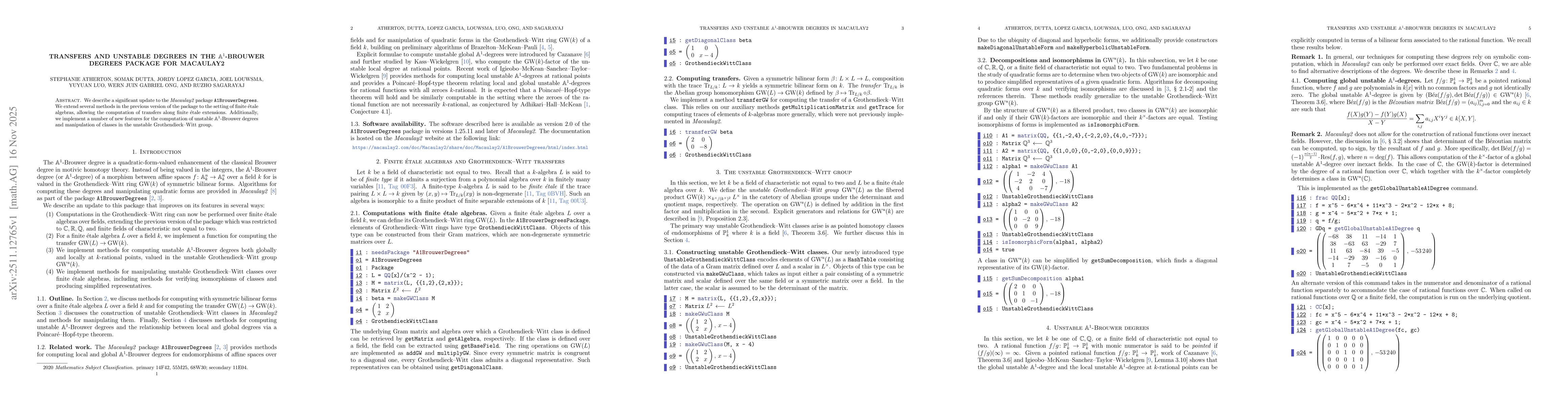 Thumbnail for Transfers and Unstable Degrees in the $\mathbb{A}^{1}$-Brouwer Degrees Package for Macaulay2