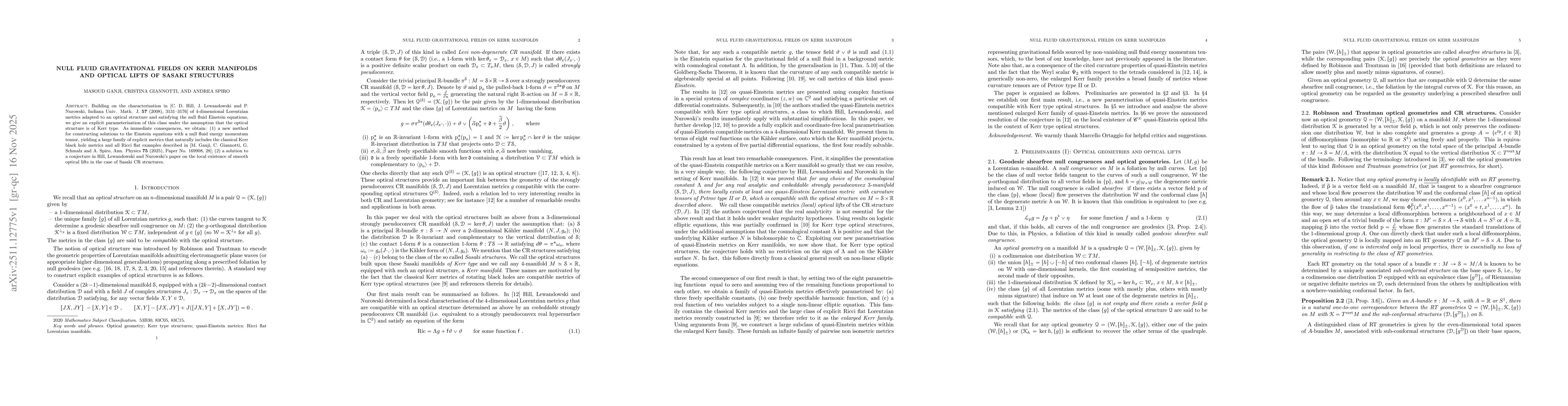 Thumbnail for Null fluid gravitational fields on Kerr manifolds and optical lifts of Sasaki structures