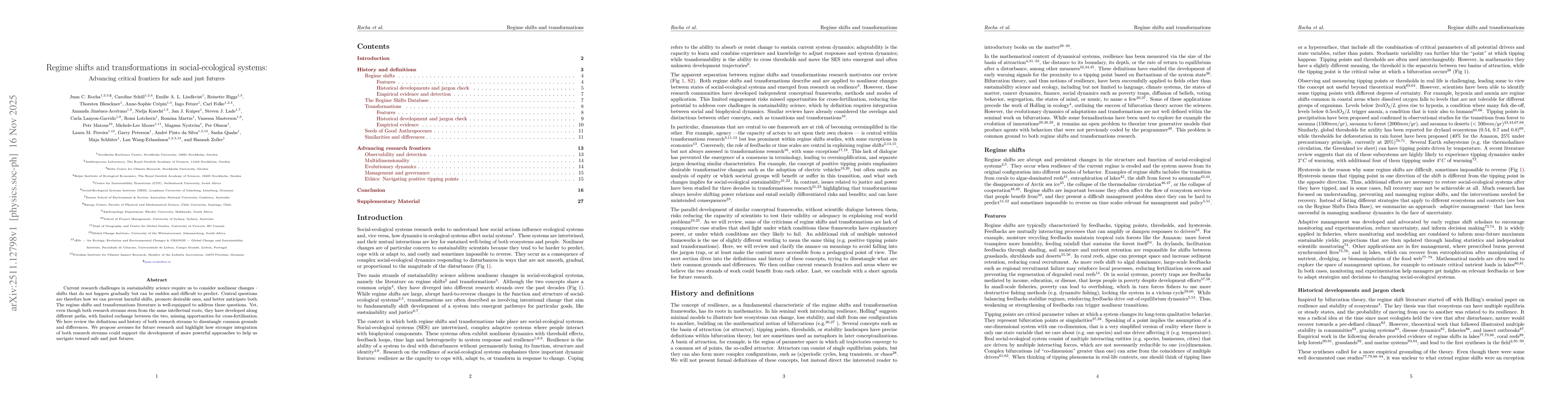 Thumbnail for Regime shifts and transformations in social-ecological systems: Advancing critical frontiers for safe and just futures