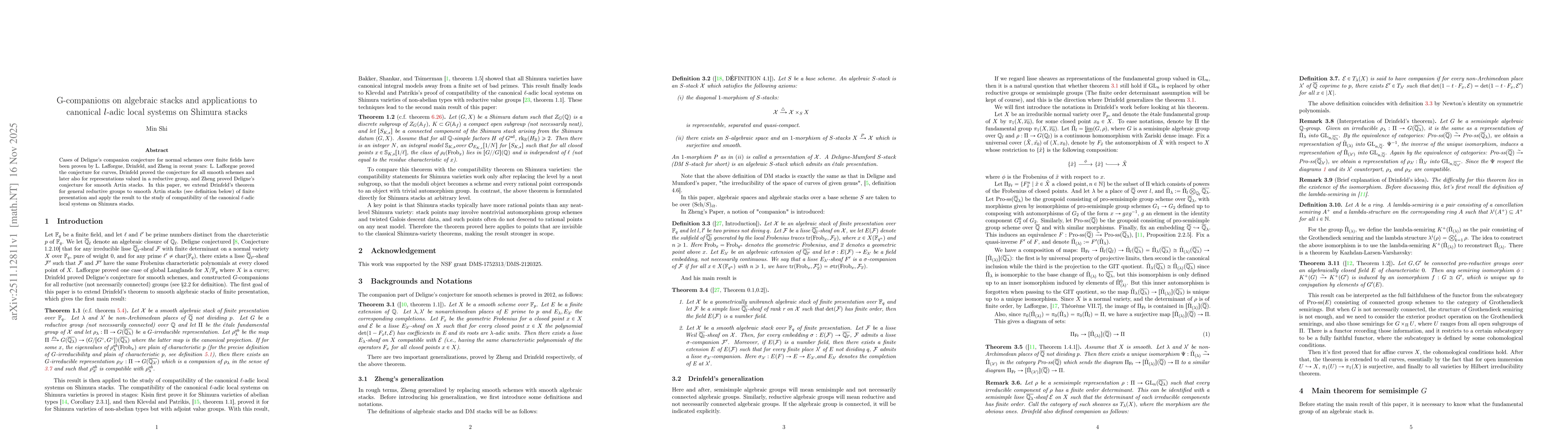 Thumbnail for G-companions on algebraic stacks and applications to canonical $\ell$-adic local systems on Shimura stacks