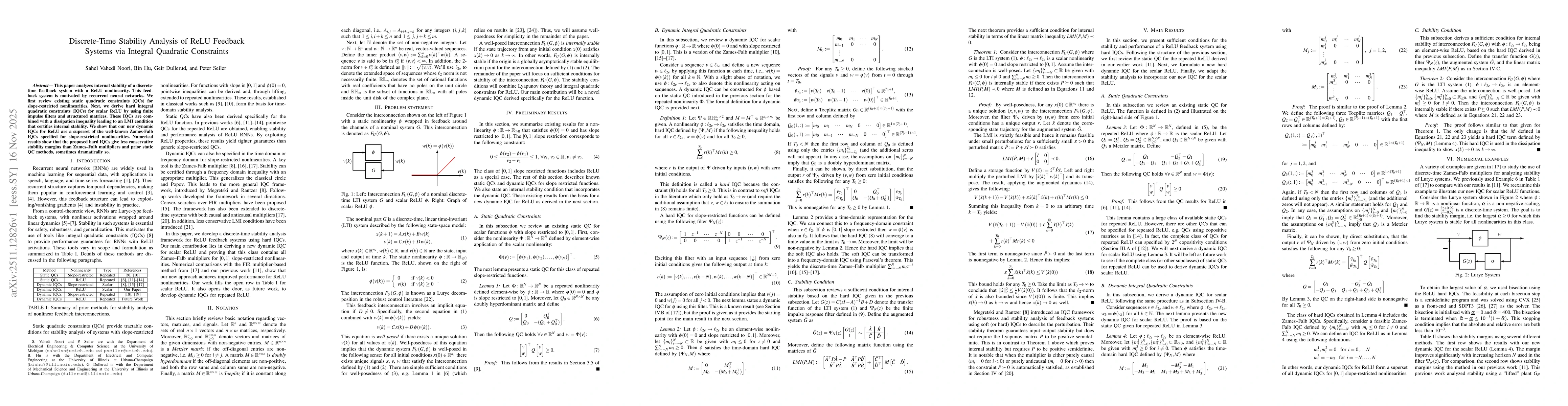 Thumbnail for Discrete-Time Stability Analysis of ReLU Feedback Systems via Integral Quadratic Constraints