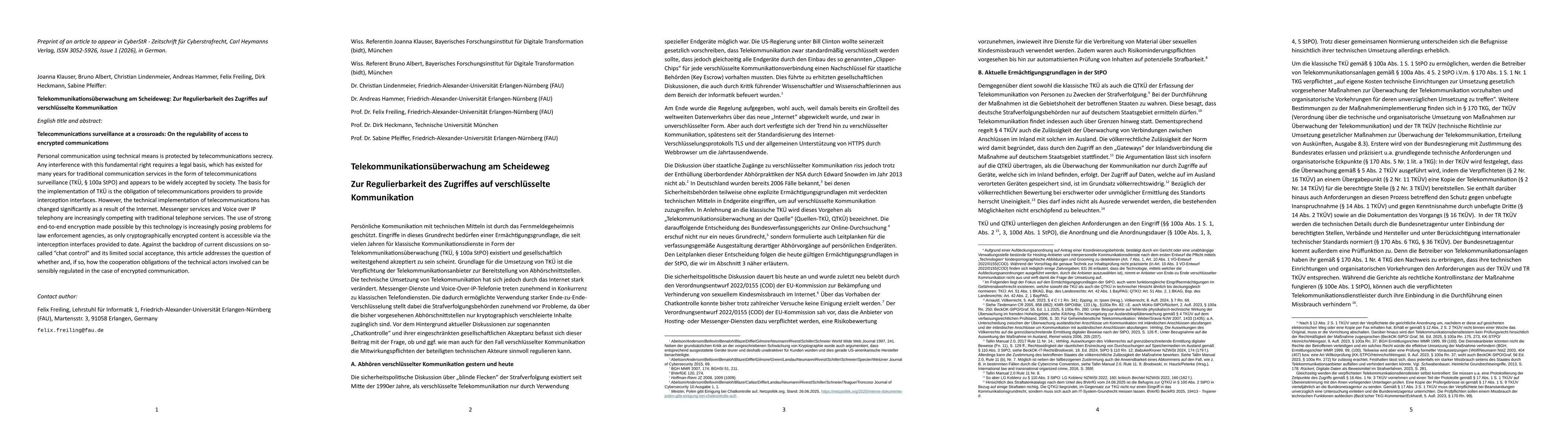 Thumbnail for Telekommunikationsüberwachung am Scheideweg: Zur Regulierbarkeit des Zugriffes auf verschlüsselte Kommunikation