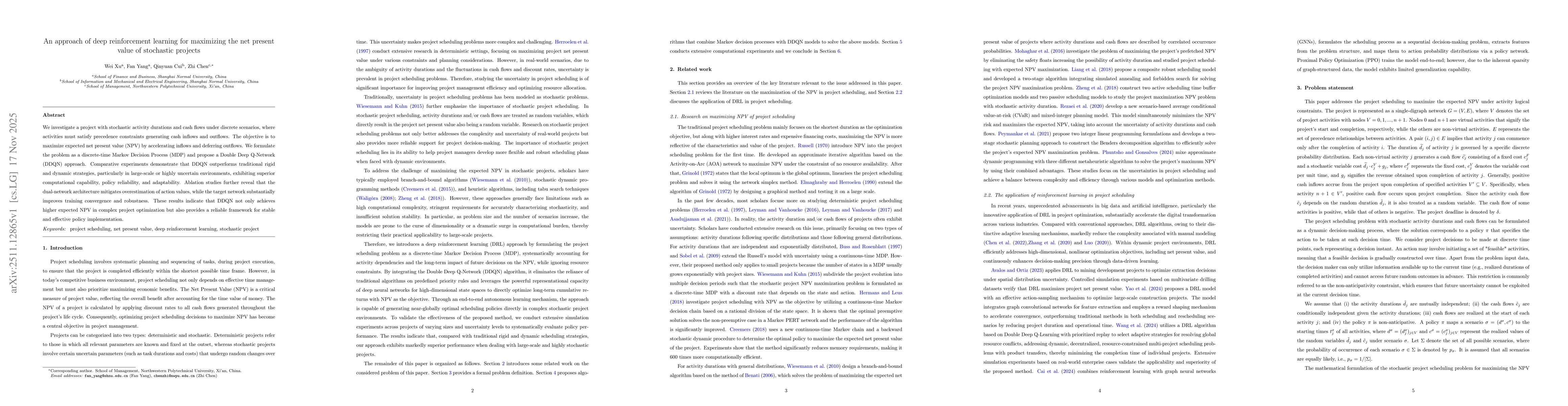 Thumbnail for An approach of deep reinforcement learning for maximizing the net present value of stochastic projects