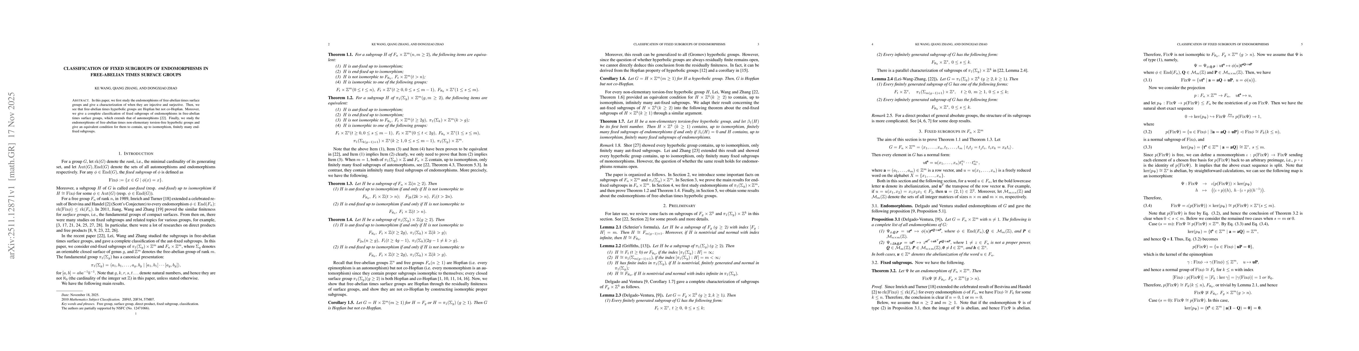Thumbnail for Classification of Fixed Subgroups of Endomorphisms in Free-abelian Times Surface Groups