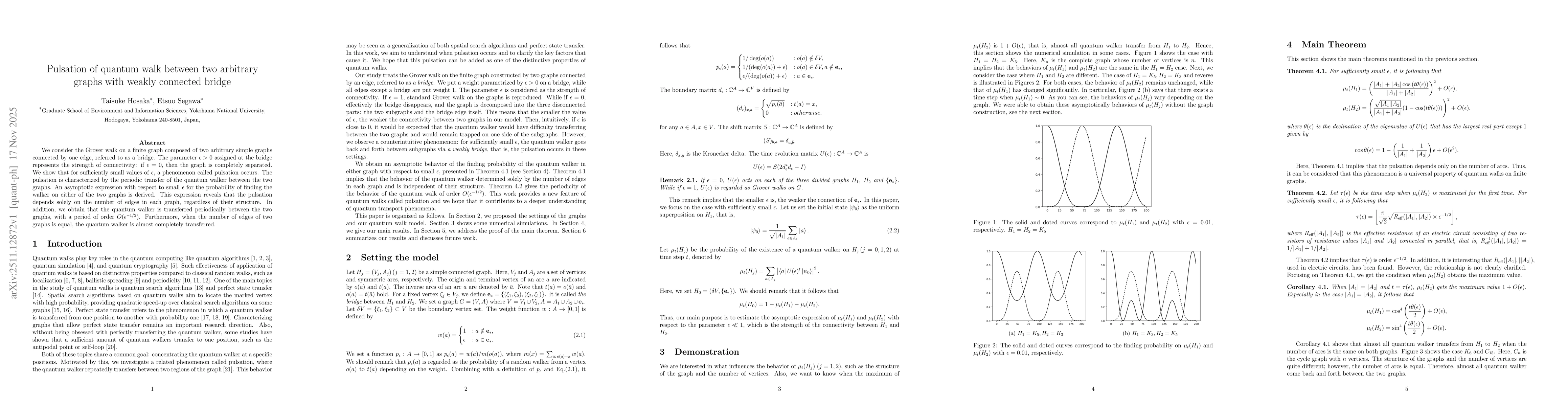 Thumbnail for Pulsation of quantum walk between two arbitrary graphs with weakly connected bridge