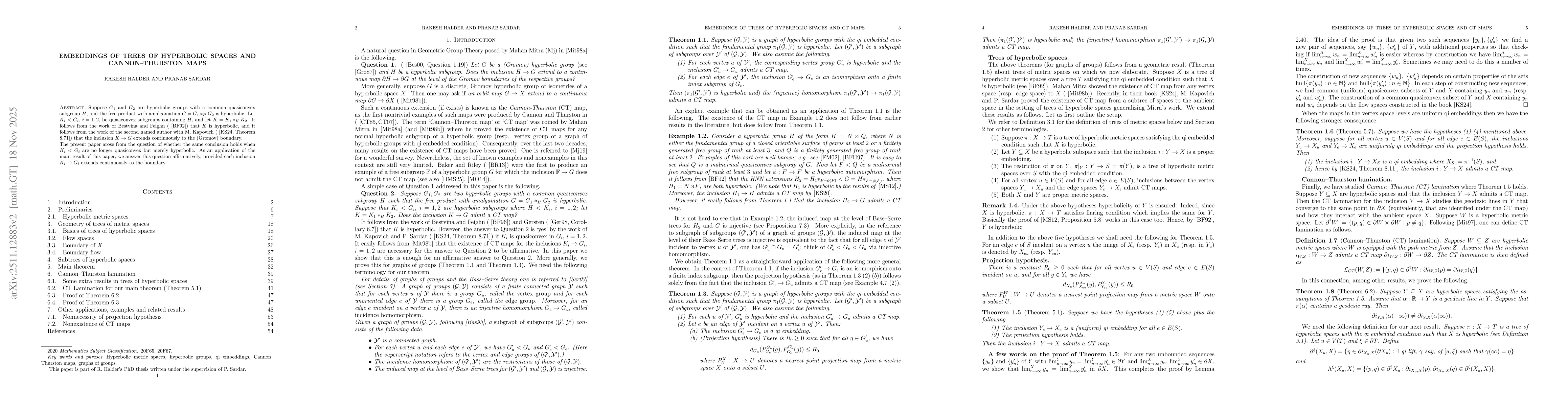 Thumbnail for Embeddings of trees of hyperbolic spaces and Cannon--Thurston maps