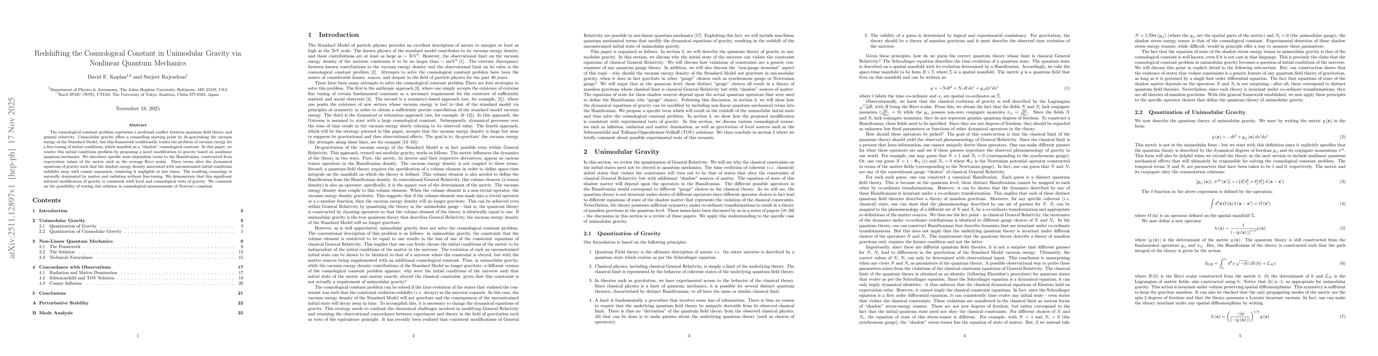 Thumbnail for Redshifting the Cosmological Constant in Unimodular Gravity via Nonlinear Quantum Mechanics