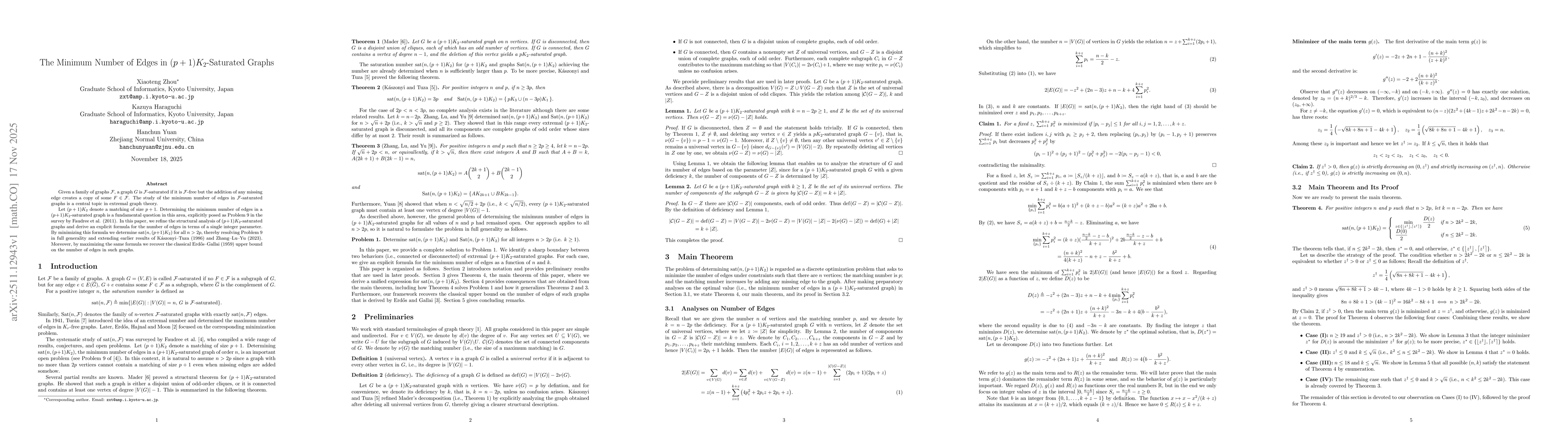 Thumbnail for The Minimum Number of Edges in $(p+1)K_2$-Saturated Graphs