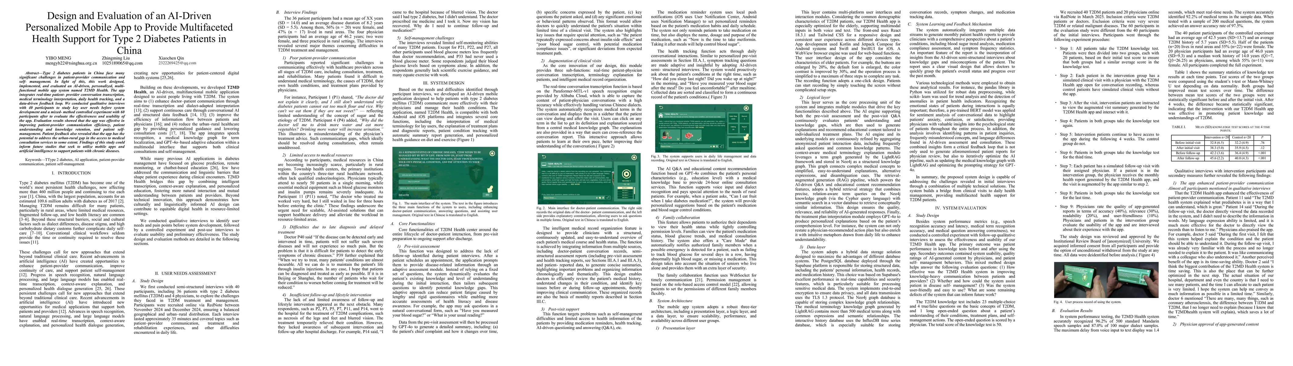 Thumbnail for Design and Evaluation of an AI-DrivenPersonalized Mobile App to Provide MultifacetedHealth Support for Type 2 Diabetes Patients inChina