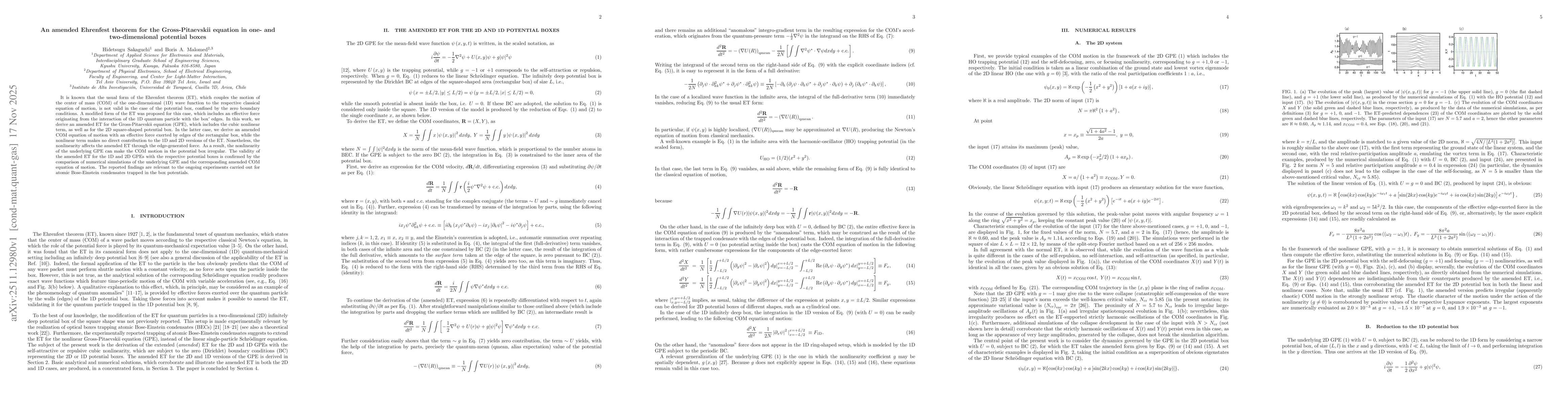 Thumbnail for An amended Ehrenfest theorem for the Gross-Pitaevskii equation in one- and two-dimensional potential boxes