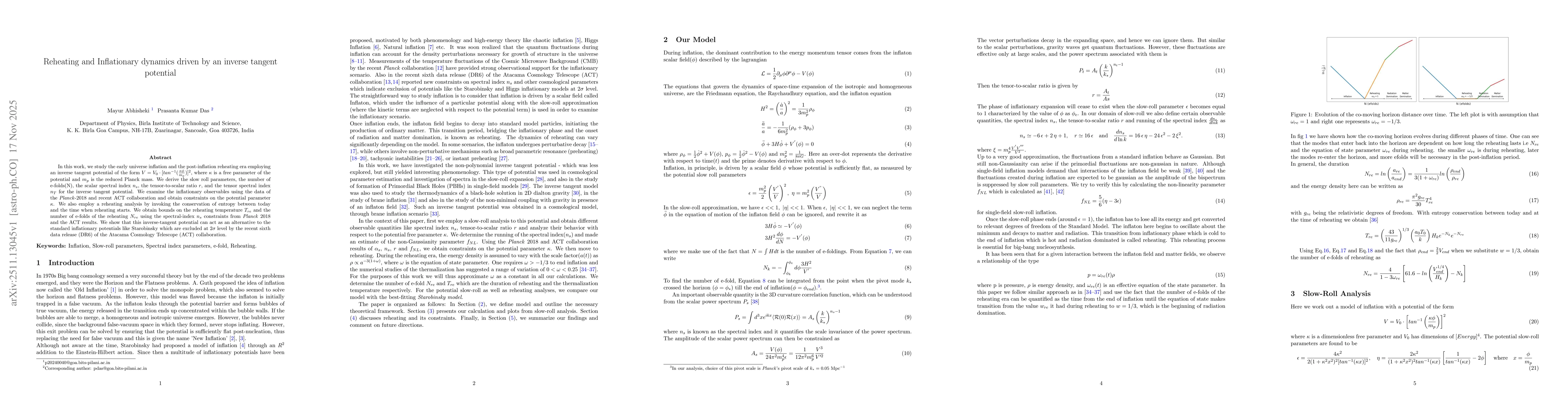 Thumbnail for Reheating and Inflationary dynamics driven by an inverse tangent potential