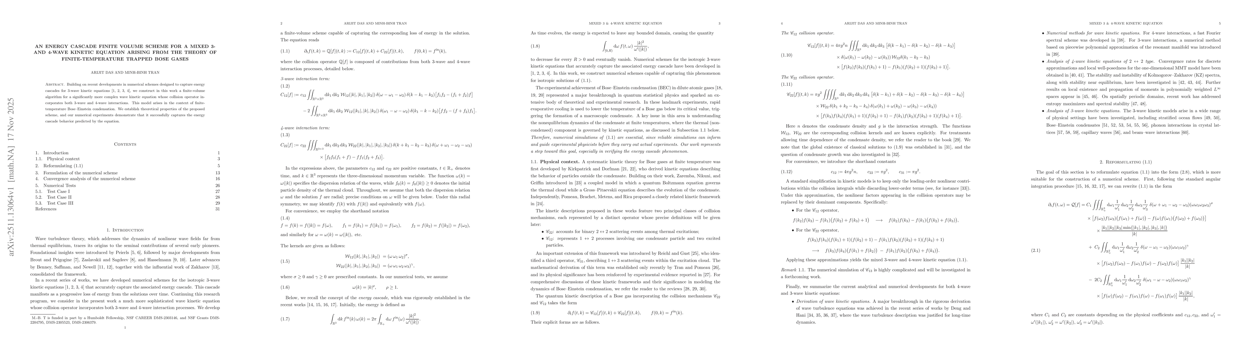 Thumbnail for An energy cascade finite volume scheme for a mixed 3- and 4-wave kinetic equation arising from the theory of finite-temperature trapped Bose gases