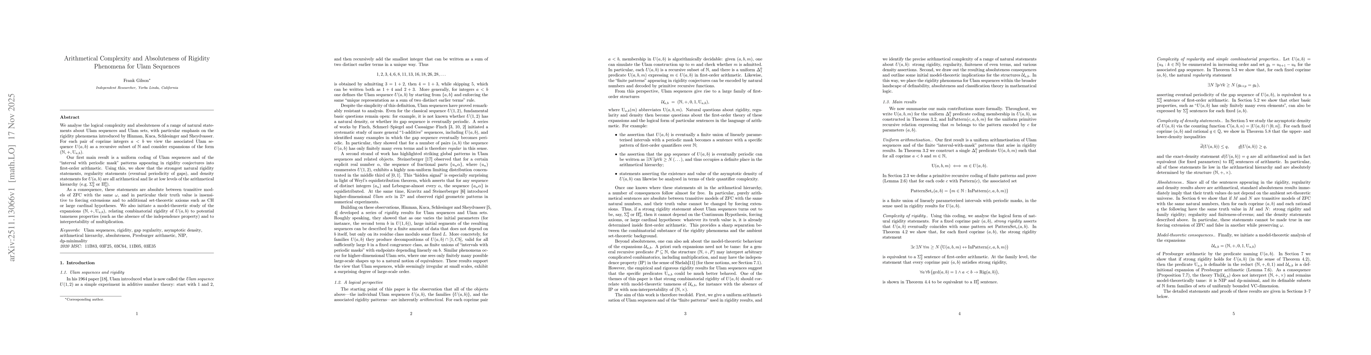 Thumbnail for Arithmetical Complexity and Absoluteness of Rigidity Phenomena for Ulam Sequences